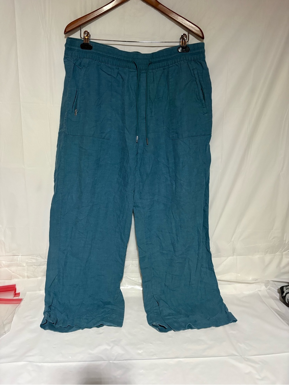 Athleta Teal Linen Wide Leg Pants